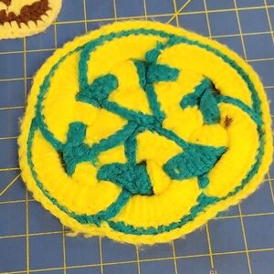 Vintsgr Handmade Yellow Teal Green Crochet Heating Pad Potholder 7"